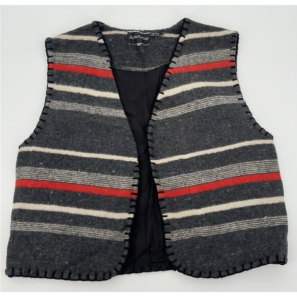 Studio  wool Vest Sz M  Wool Blend Southwestern Aztec Conchos Red Gray Black Ope - Picture 2 of 6